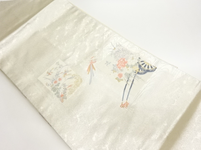 色紙に花車・秋草・鳳凰模様織出し名古屋帯